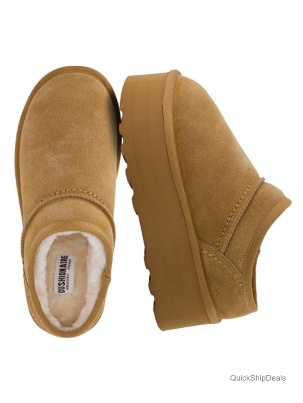 Genuine Suede Platform Mule Slip-On Cozy Slippers Memory Foam Faux Fur Lined